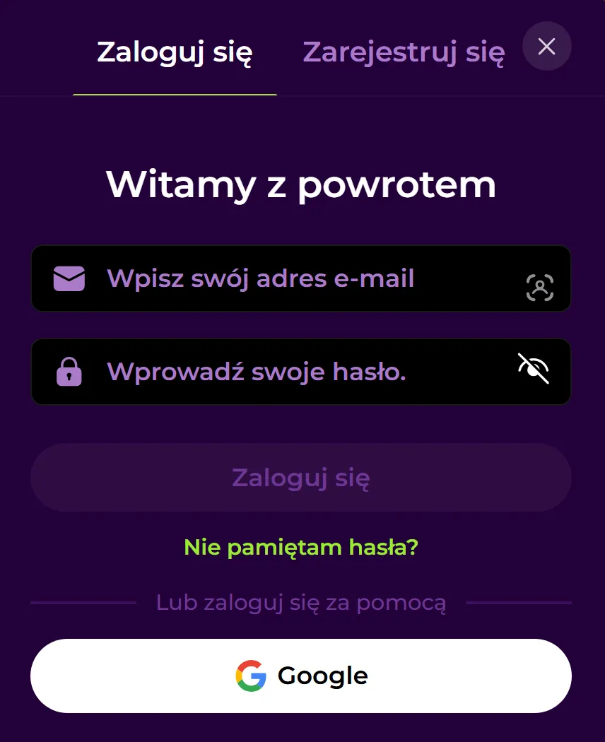 Logowanie do panelu gracza w Spinmama